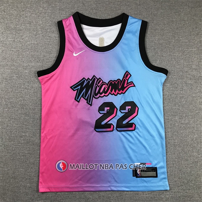 Maillot Enfant Miami Heat Jimmy Butler NO 22 Ville 2020-21 Bleu Rosa